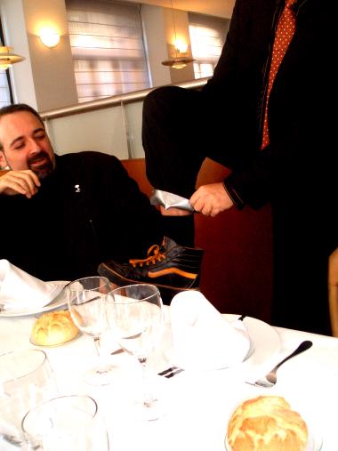 Pepe Cervera admires my trouser cuff game. Photo credit: Cory Doctorow